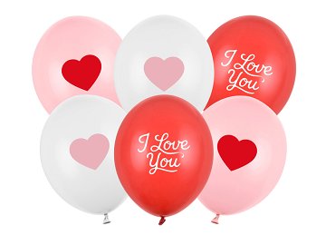 Balloons 30cm, I love you, mix (1 pkt / 6 pc.)