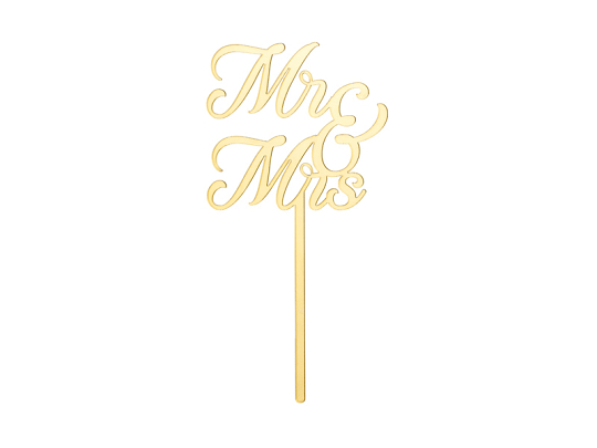 MR & MRS Acrylic Cake Topper, gold, 16.5 cm