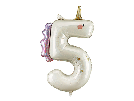 Foil balloon Number ''5'' Unicorn, 93cm, mix