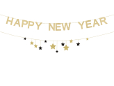 Banner Happy New Year with stars, 300 cm, gold