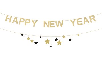 Banner Happy New Year with stars, 300 cm, gold