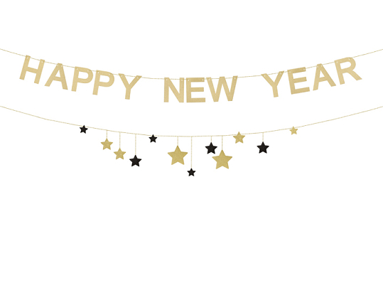 Banner Happy New Year with stars, 300 cm, gold