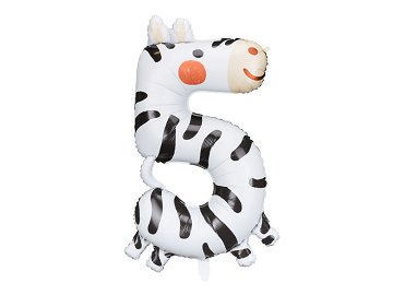 Foil Balloon Number 5 - Zebra, 68x98 cm, mix