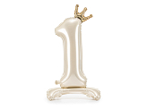 Standing foil balloon number ''1'', 84 cm, light cream