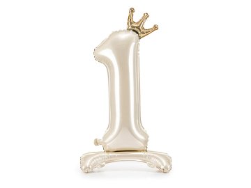 Standing foil balloon number ''1'', 84 cm, light cream