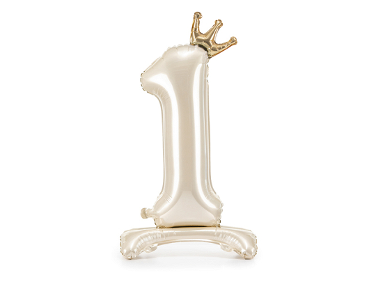Standing foil balloon number ''1'', 84 cm, light cream