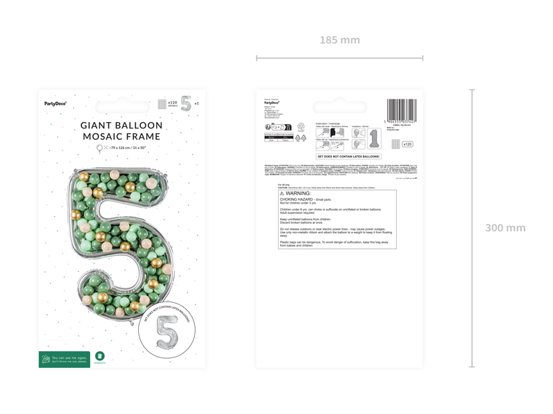 Number Frame '5' for Latex Balloons, 126cm, Silver - Designer ...