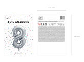 Foil Balloon Number ''8'', 86cm, silver