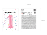 Foil Balloon Number ''1'', 86cm, pink