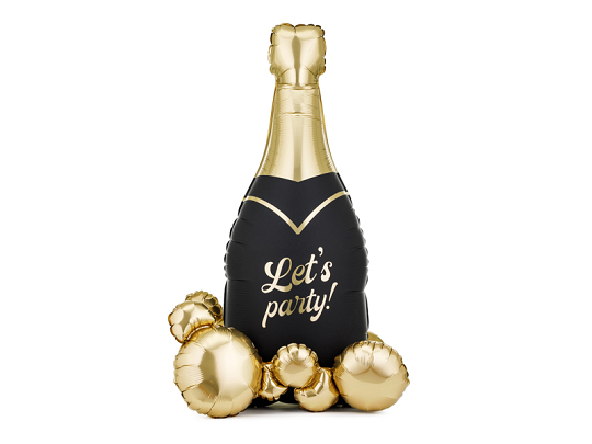 Standing foil balloon Bubble Bottle XXL, 79x114 cm, black and gold