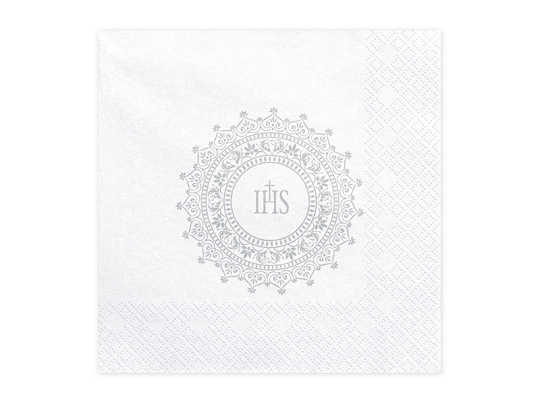 Napkins First Communion - IHS, 33x33cm, silver (1 pkt / 20 pc.)