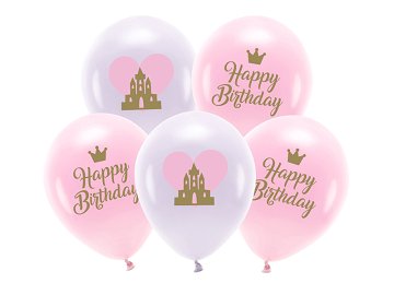 Eco Balloons 33 cm, Happy Birthday, mix (1 pkt / 5 pc.)