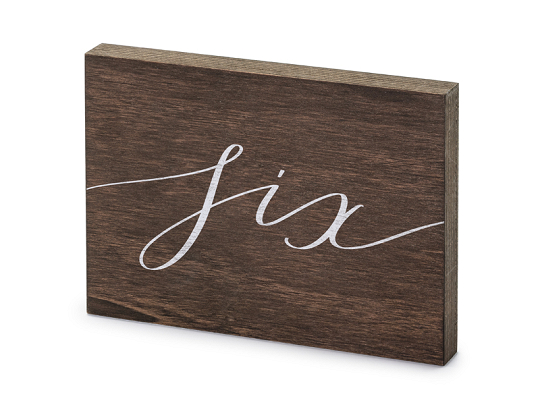 Wooden table number, ''Six'', 2x18x12.5 cm