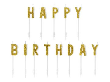 Birthday candles Happy Birthday, gold, 2.5cm (1 pkt / 13 pc.)