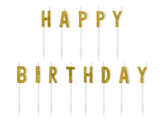Birthday candles Happy Birthday, gold, 2.5cm (1 pkt / 13 pc.)