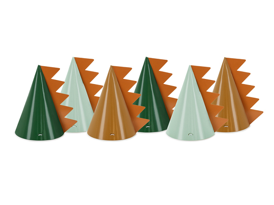 Party hats Dinosaurs, 14 cm, mix (1 pkt / 6 pc.)