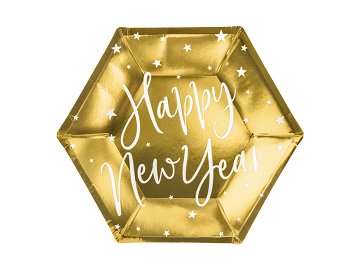Plates Happy New Year, gold, 20cm (1 pkt / 6 pc.)