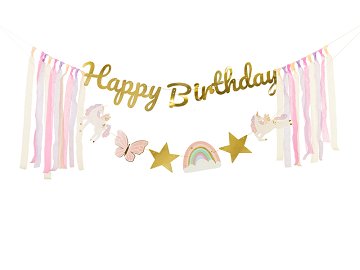 Banner Happy Birthday Unicorns, 230x17.5 cm, mix