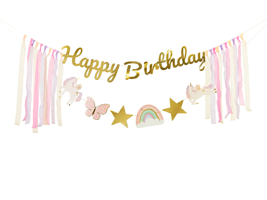 Banner Happy Birthday Unicorns, 230x17.5 cm, mix