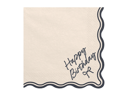 Napkins Happy Birthday Bow, 33x33 cm, beige-black