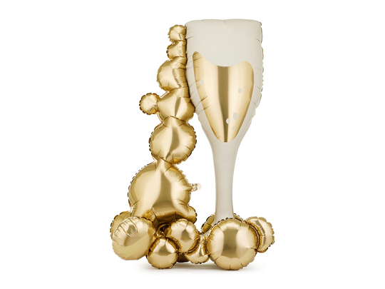 Standing foil balloon Bubble Glass XXL, 69x105.5 cm, beige and gold