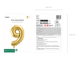 Foil Balloon Number ''9'', 72cm, light gold