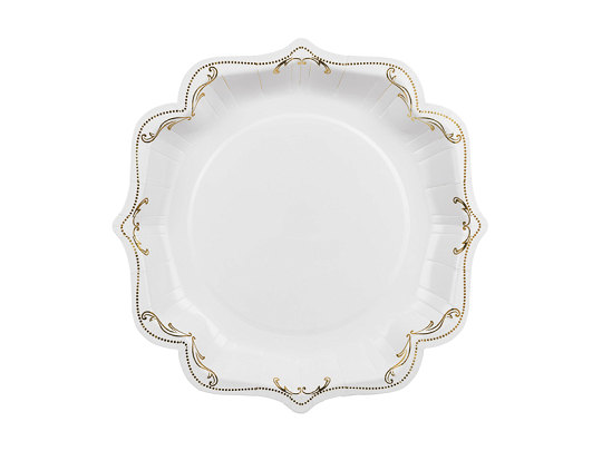 Decorative Paper Plates with Ornament, White, 26cm (1 pkt / 6 pc.)