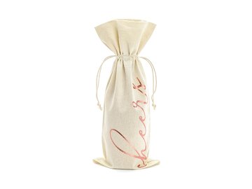 Wine cotton bag - Cheers, rose gold, 15.5x36cm (1 pkt / 5 pc.)