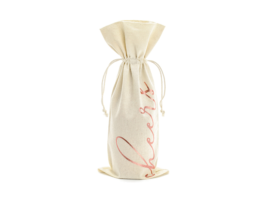 Wine cotton bag - Cheers, rose gold, 15.5x36cm (1 pkt / 5 pc.)