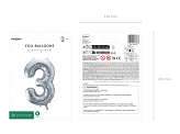 Foil Balloon Number ''3'', 72cm, silver