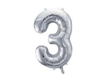 Foil Balloon Number ''3'', 72cm, silver