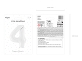 Foil ballon Number ''4'', 86 cm, white