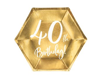Plates 40th Birthday, gold, 20cm (1 pkt / 6 pc.)
