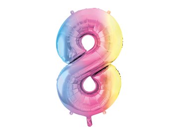 Foil Balloon Number ''8'', 86cm, pastel rainbow