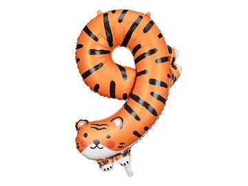 Foil Balloon Number 9 - Tiger, 64x87 cm, mix