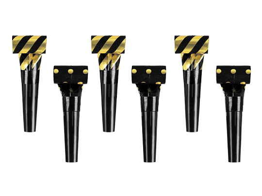 Paper whistles, 28 cm, black and gold (1 pkt / 6 pc.)