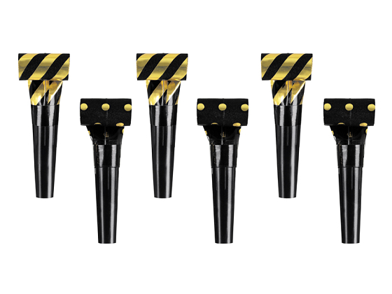 Paper whistles, 28 cm, black and gold (1 pkt / 6 pc.)