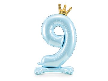 Standing foil balloon Number ''9'' , 84 cm,  sky-blue