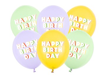 Balloons 30 cm, Happy Birthday, mix (1 pkt / 6 pc.)
