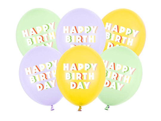 Balloons 30 cm, Happy Birthday, mix (1 pkt / 6 pc.)