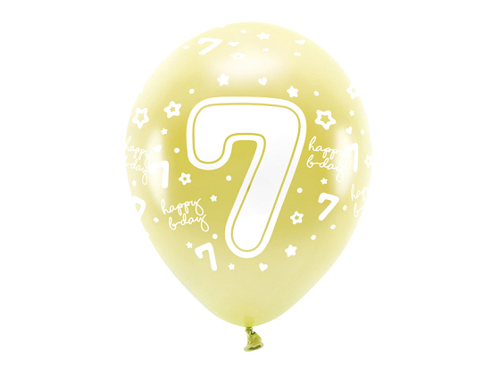 Metallic Eco Balloons 33 cm, Number '' 7 '', light gold (1 pkt / 6 pc.)
