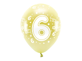 Metallic Eco Balloons 33 cm, Number '' 6 '', light gold (1 pkt / 6 pc.)