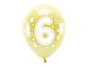 Metallic Eco Balloons 33 cm, Number '' 6 '', light gold (1 pkt / 6 pc.)