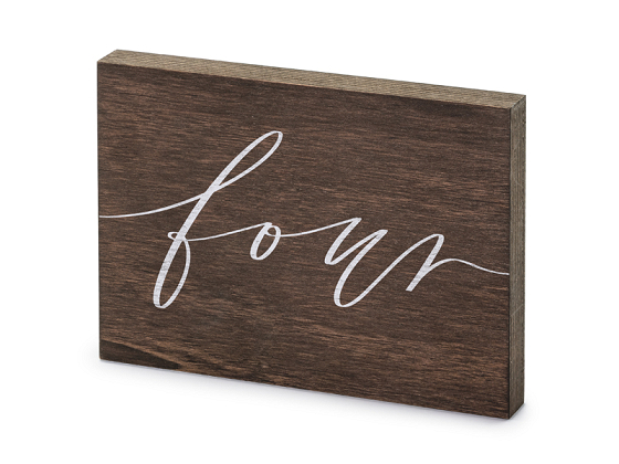 Wooden table number, ''Four'', 2x18x12.5 cm