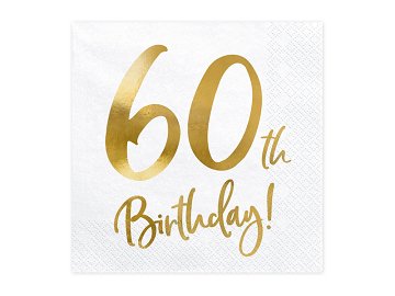 Napkins 60th Birthday, white, 33x33cm (1 pkt / 20 pc.)