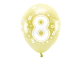 Metallic Eco Balloons 33 cm, Number '' 8 '', light gold (1 pkt / 6 pc.)