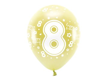 Metallic Eco Balloons 33 cm, Number '' 8 '', light gold (1 pkt / 6 pc.)