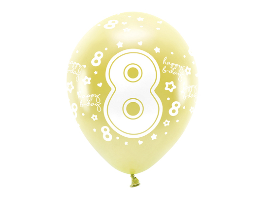 Metallic Eco Balloons 33 cm, Number '' 8 '', light gold (1 pkt / 6 pc.)