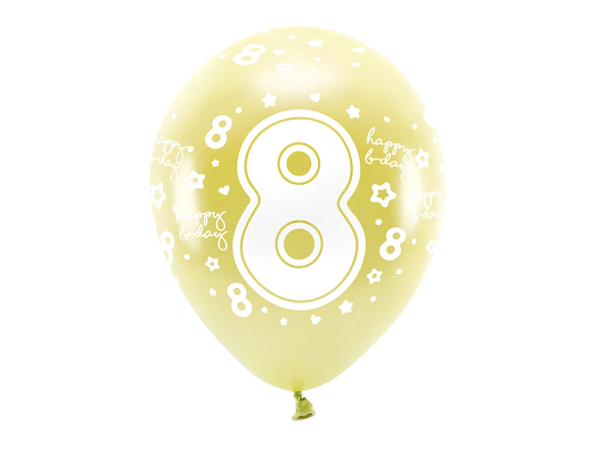 Metallic Eco Balloons 33 cm, Number '' 8 '', light gold (1 pkt / 6 pc.)