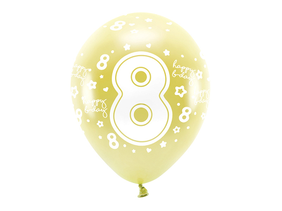 Metallic Eco Balloons 33 cm, Number '' 8 '', light gold (1 pkt / 6 pc.)